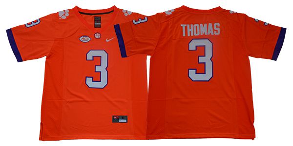 Men Clemson Tigers #3 Thomas Orange Nike NCAA Jerseys
